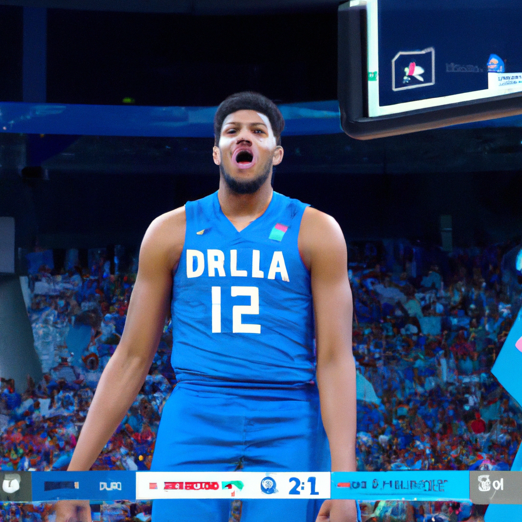 Karl-Anthony Towns reacts to the Dominican Republic taking the lead in Group A