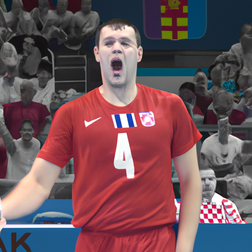 Marko Guduric reacts to Serbia running the floor against Canada